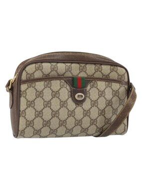 Authentic GUCCI GG Supreme Web Sherry Line Bag PVC Beige Gold 116 02 089